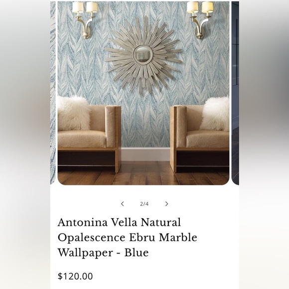 Antonina Vella Natural Opalescence Ebru Marble Wallpaper Blue NIP - Picture 4 of 13